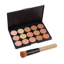Load image into Gallery viewer, 1 set make up tool set 15 Color Face Makeup Cosmetic Concealer Palette $ Wood Handle Flat Angled Brush kit Makeup Sets