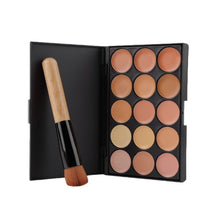 Load image into Gallery viewer, 1 set make up tool set 15 Color Face Makeup Cosmetic Concealer Palette $ Wood Handle Flat Angled Brush kit Makeup Sets